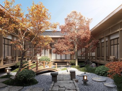 新中式庭院景观3D模型下载